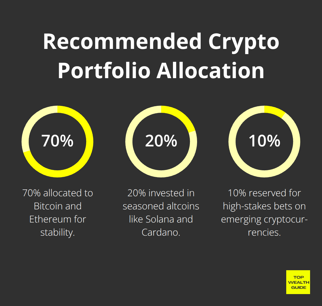 Pie chart showing the 70-20-10 rule for crypto portfolio allocation - best cryptocurrency to invest in right now