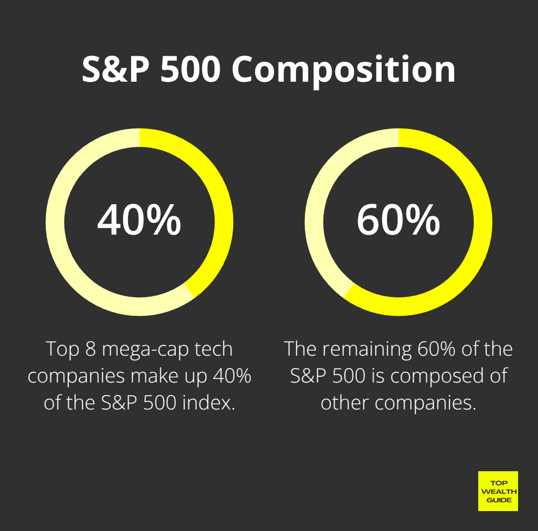 Pie chart showing 40% of S&P 500 composed of top 8 mega-cap tech companies - Best stocks