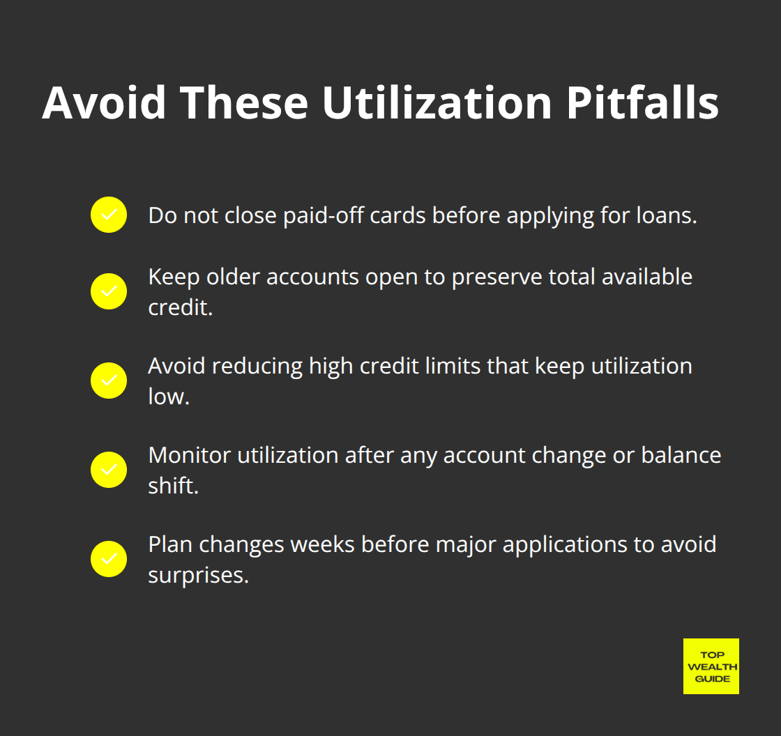 Checklist of common mistakes that raise credit utilization and hurt loan approvals.