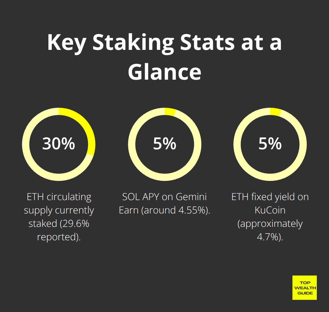 Three core staking statistics: ETH staked share and platform APYs