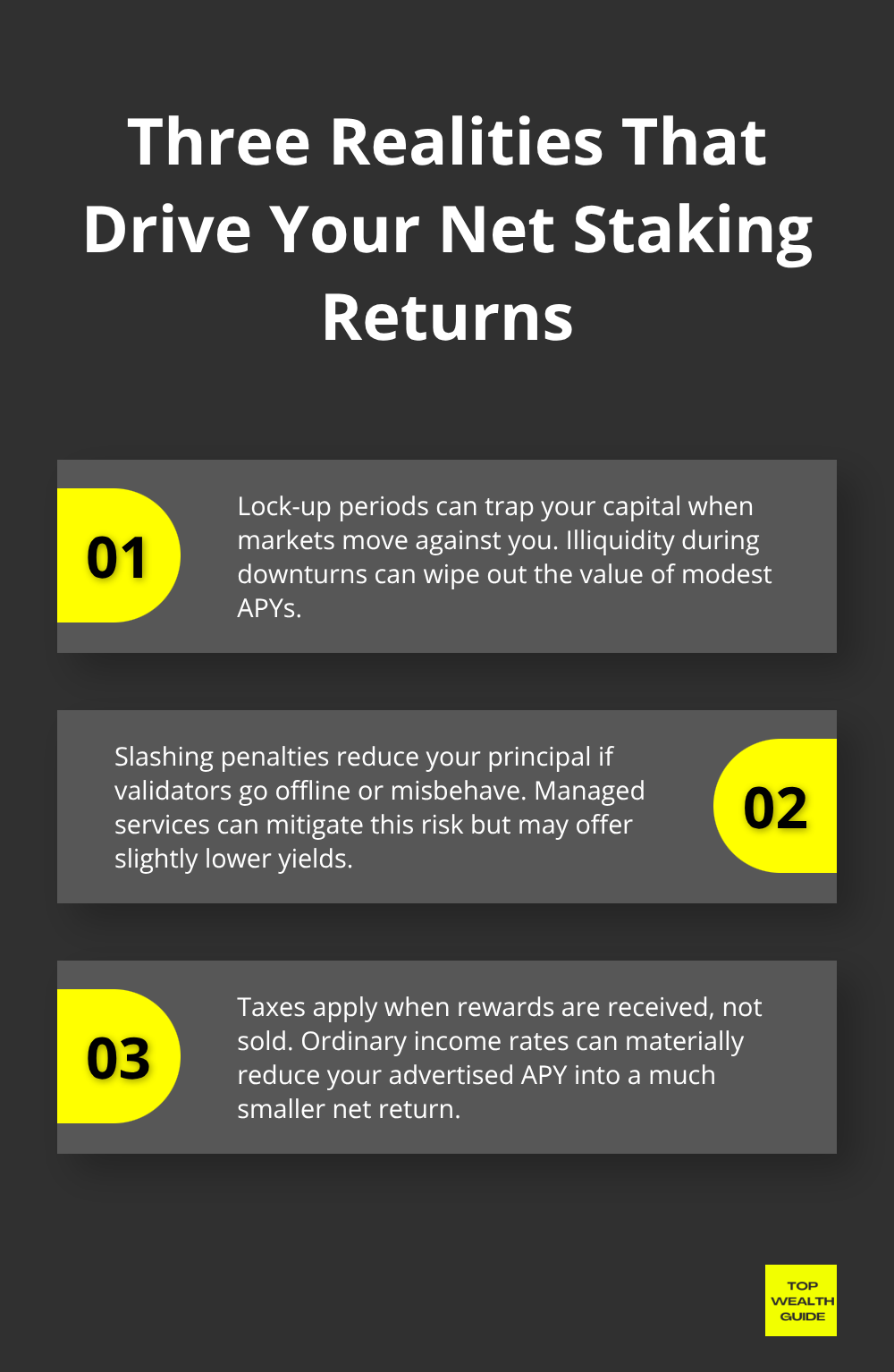 Three key factors that impact staking results: lock-ups, slashing, and taxes - cryptocurrency staking