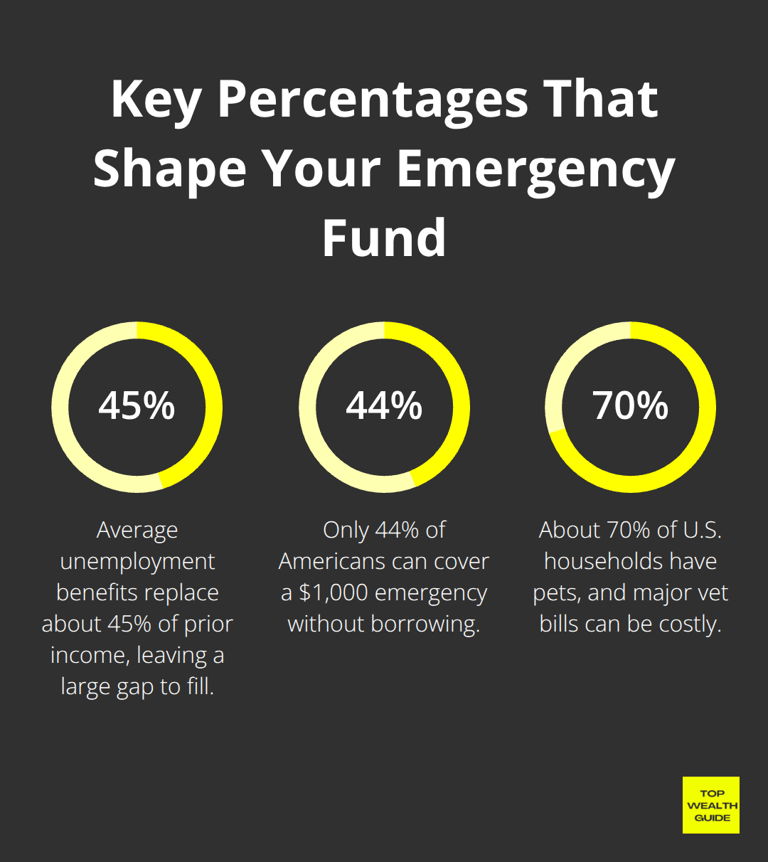 Chart highlighting U.S. stats: unemployment benefit replacement rate, ability to cover a $1,000 expense, and pet ownership.
