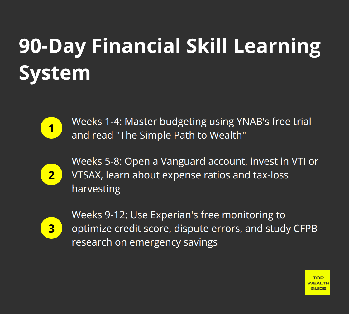 Ordered list showing a 12-week breakdown of financial skill learning