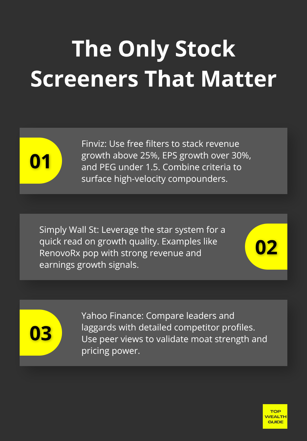 Three recommended screening tools for growth stocks