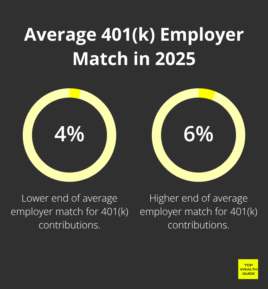 Chart showing the average employer match for 401(k) contributions ranges from 4% to 6% of compensation in 2025 - investment accounts