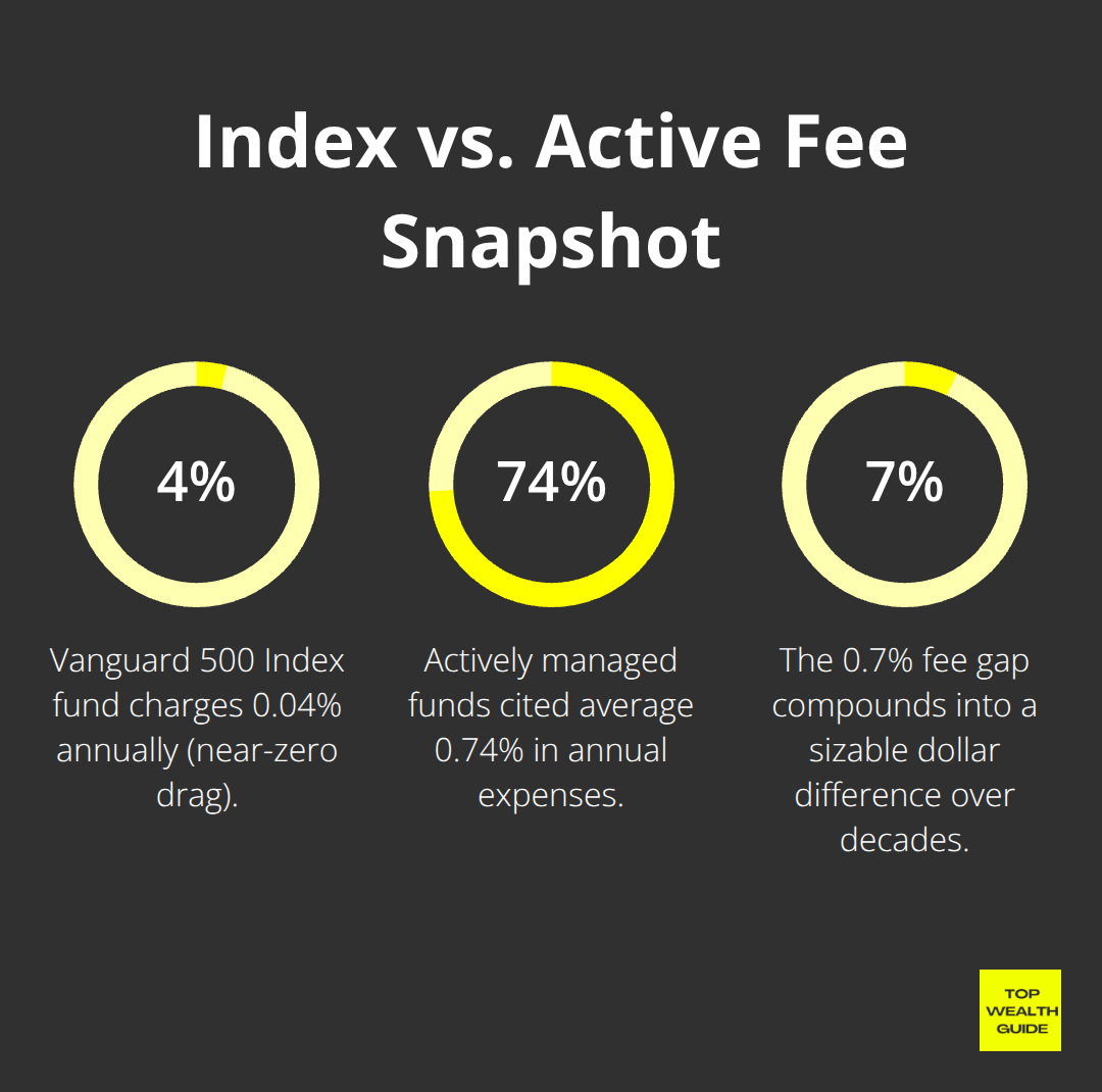 Comparison of index fund and active fund expense ratios and the fee gap