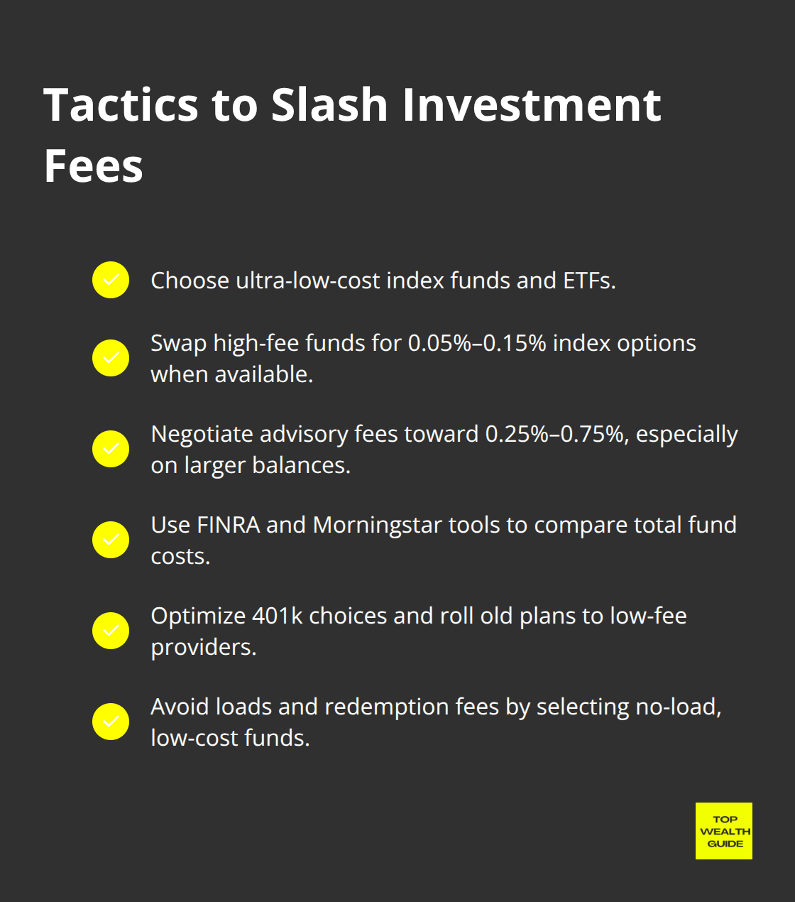 Checklist of practical steps to reduce investment fees in the U.S.