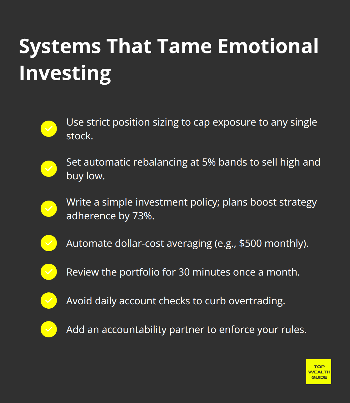 Checklist of systematic investing habits that reduce emotional mistakes. - Investment psychology