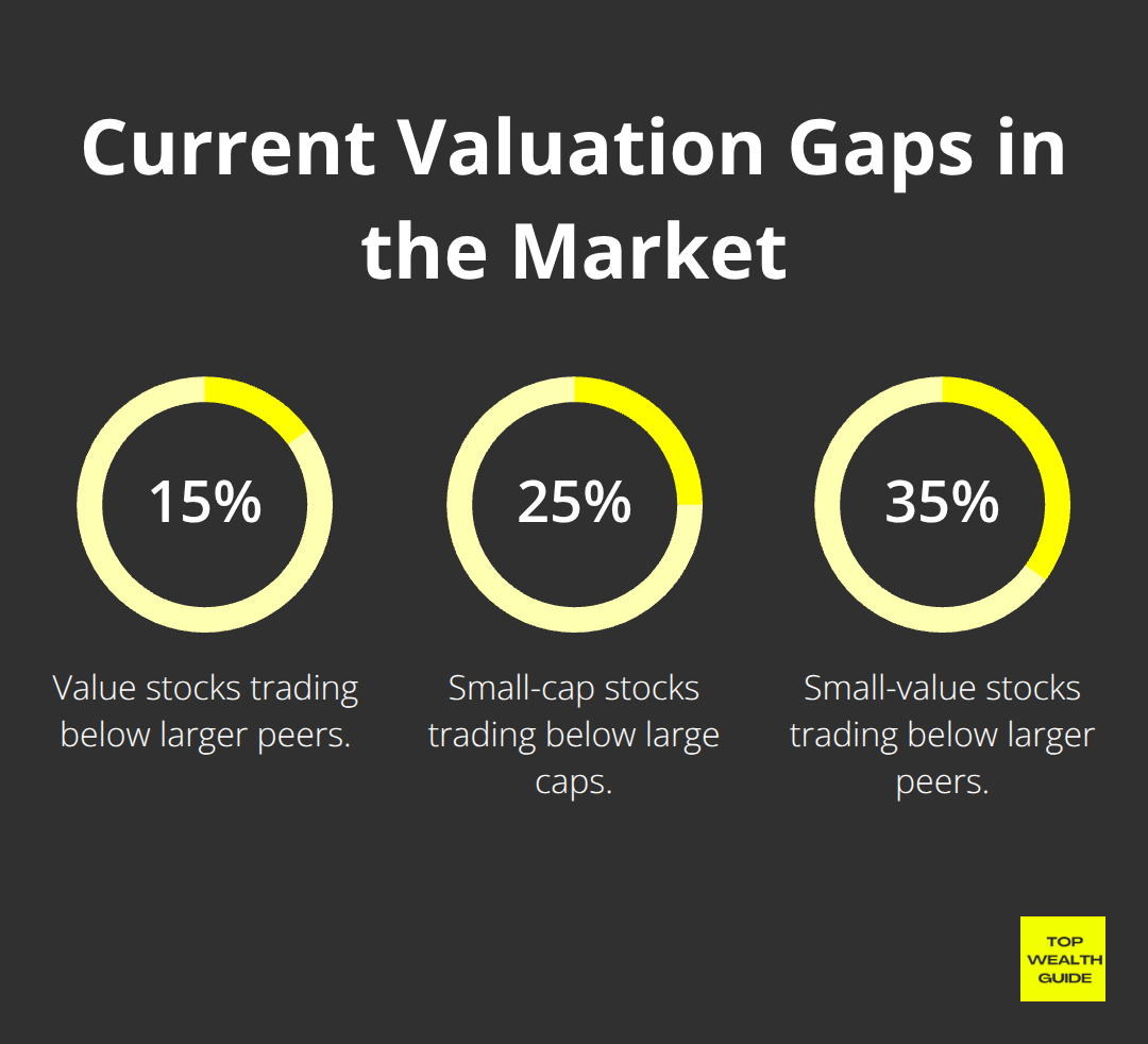 Chart showing value, small-cap, and small-value discounts versus larger peers. - investment strategy
