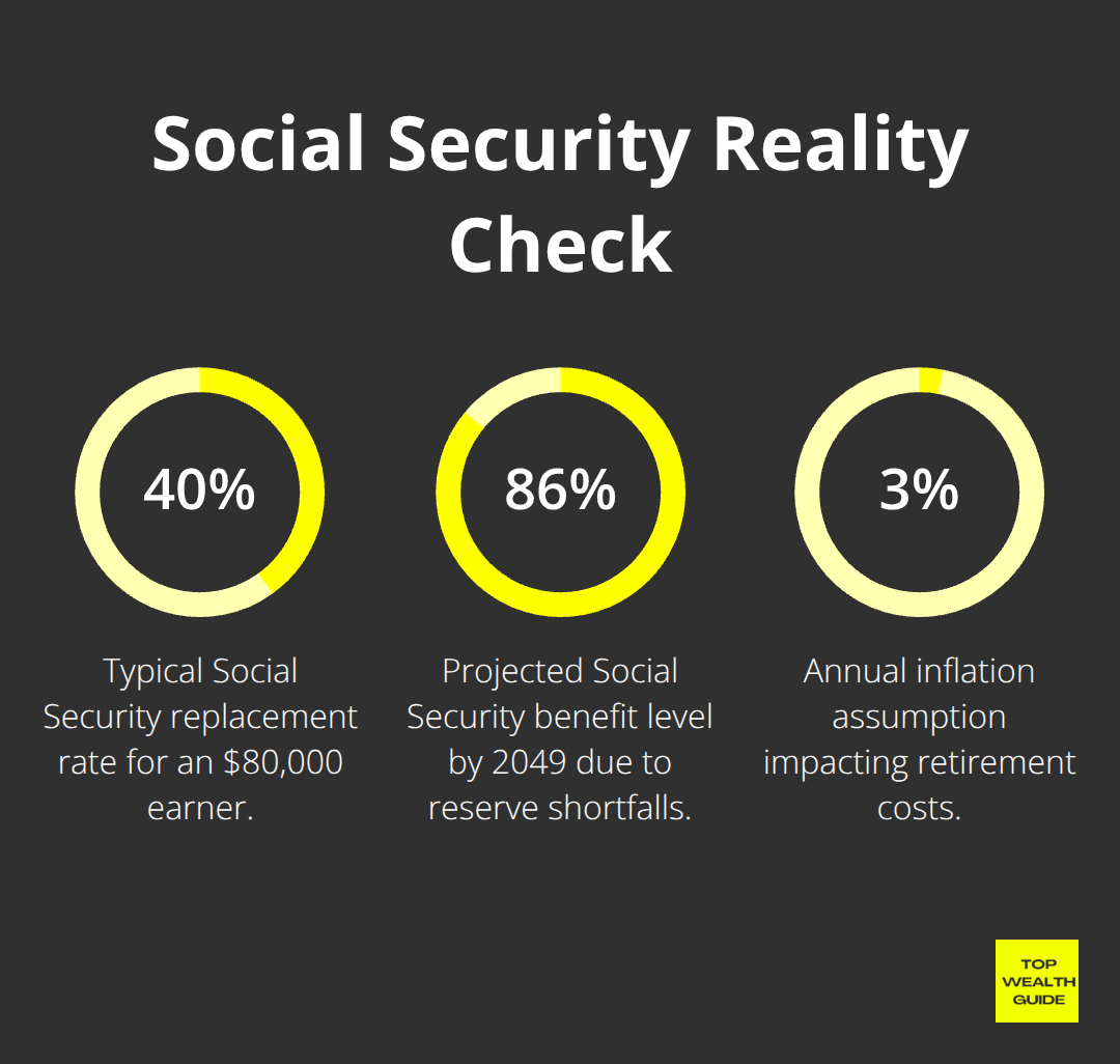 Key percentages affecting retirement: Social Security replacement, projected benefit levels, and inflation. - Retirement planning