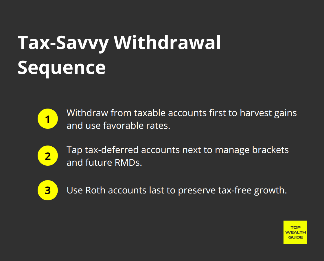 Compact ordered list showing the preferred sequence: taxable, then tax-deferred, then Roth.