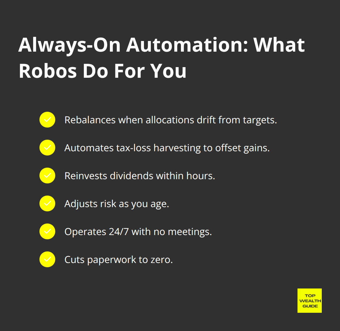 Checklist of automated portfolio tasks robo advisors handle continuously.