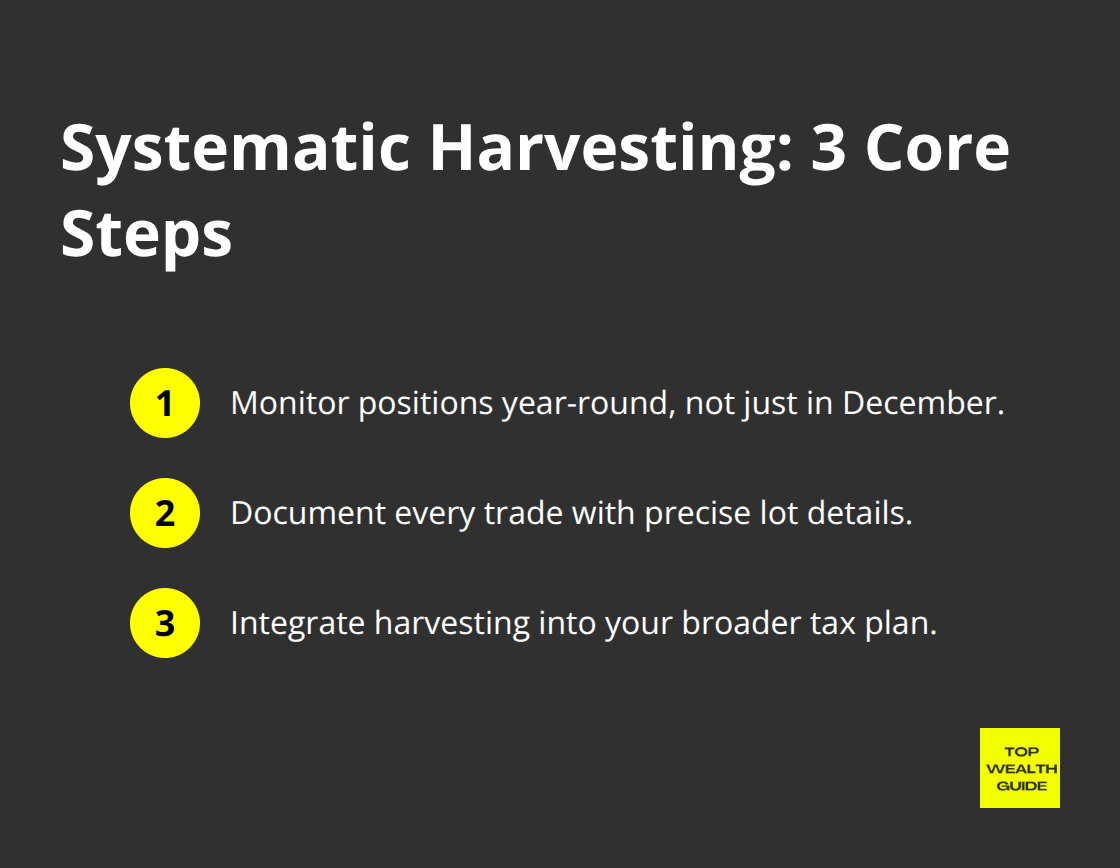 Three concise steps to practice tax loss harvesting systematically.