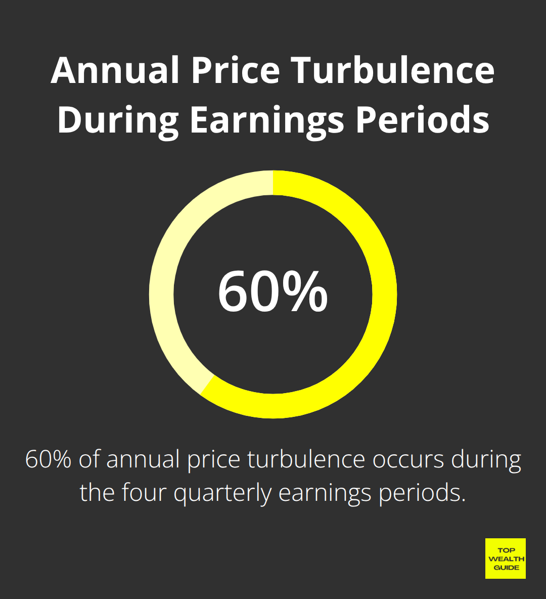 Pie chart showing 60% of annual price turbulence occurs during quarterly earnings periods